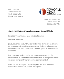 lettre resiliation reworld media